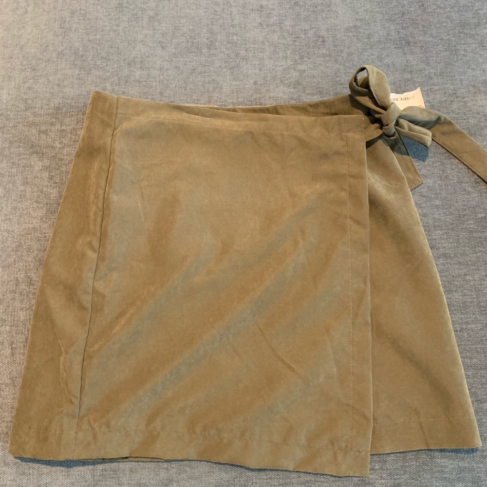 Light suede wrap skirt in olive green